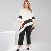 🤍Czarno-biały kontrastowy luźny top z okrągłym dekoltem i rozszerzanymi rękawami🖤