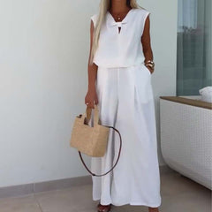 Bluzki z dekoltem w szpic i luźne spodnie 2-częściowy zestaw