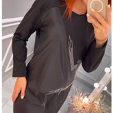 Nowa modna patchworkowa sukienka z okrągłym dekoltem