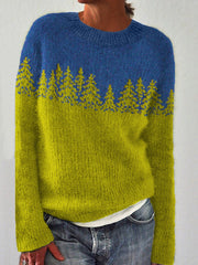 Luźny, modny sweterek pulowerowy w bloki kolorów