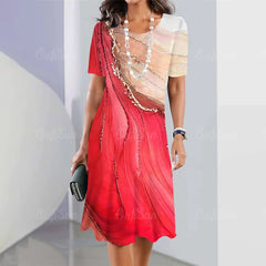 🌸Luźna sukienka z nadrukiem, z krótkim rękawem i okrągłym dekoltem