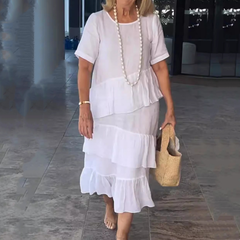 Damska plisowana sukienka z okrągłym dekoltem i warstwami