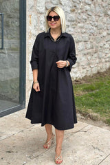 Damska sukienka z golfem i bawełny z podwójnymi kieszeniami, na co dzień