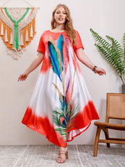 2025 Lato Nowy Drukowany Okrągły Dekolt Duży Rozmiar Długa Sukienka