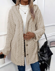 Damska wełniana kurtka z kapturem i długimi rękawami