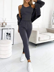 Damski, okrągły dekolt, długi rękaw, sportowy, 3-częściowy garnitur casualowy