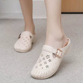 🔥Ostatni dzień 50% zniżki – Damskie sandały na niskim obcasie z okrągłą główką i rzeźbionymi kwiatami