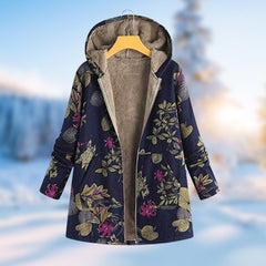 Damska zimowa kurtka polarowa z kapturem i nadrukiem