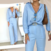 Minimalistyczna koszulka damska kobiet z pasującym zestawem szerokopasmowych spodni