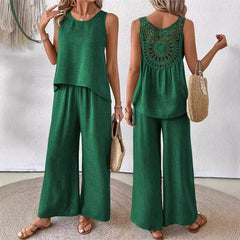 Komplet dwuczęściowy z koronką w jednolitym kolorze