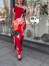 Elegancka, długa sukienka damska z nadrukiem kwiatowym