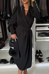 Damska sukienka na wiosnę i jesień w jednolitym kolorze, z dekoltem w szpic