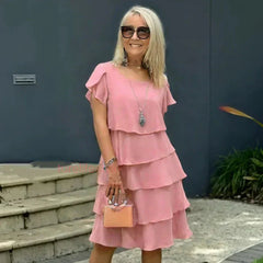 Damska sukienka swobodna z falbaną i falbaniastym krojem