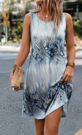 🔥Zielone Swiatki / Whit Sunday 70% Off!!️Sukienka bez rękawów w kolorze beżowym z nadrukiem Paisley w kształcie litery A