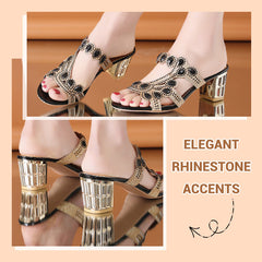 🔥Ostatni dzień zniżki 50% - Damskie lekkie, jednorzędowe, grube, wysadzane kryształkami kapcie na obcasie