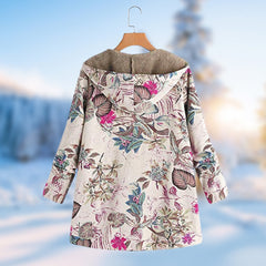 Damska zimowa kurtka polarowa z kapturem i nadrukiem