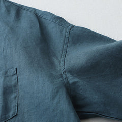 Damska koszula z krótkim rękawem, okrągłym dekoltem, wykonana z bawełny i lnu