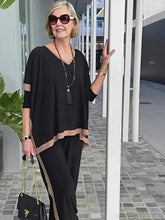 Women's V-neck 3/4 sleeves two piece summer suit