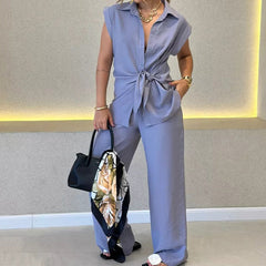 🌈Nowość na lato 2025 ❤️Elegancki zestaw z talią i swobodnymi spodniami