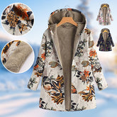 Damska zimowa kurtka polarowa z kapturem i nadrukiem