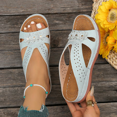 🔥 Promocja ostatniego dnia 50% zniżki – Damskie sandały ortopedyczne na koturnie w kwiaty – nowość Komfortowe sandały wsuwane