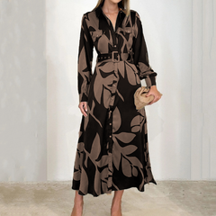 Sukienka damska z długim rękawem i paskiem z klapami