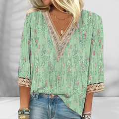 Maricela - Bluzka W Stylu Boho Z Kwiatowym Wzorem I Długimi Rękawami