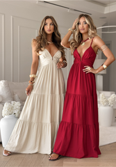 Sukienka Maxi z krój i klamra na stanice - Burgundii