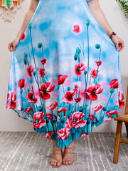 2025 Lato Nowy Drukowany Okrągły Dekolt Duży Rozmiar Długa Sukienka