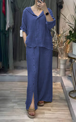 Dwuczęściowy damski kombinezon z kapturem w jednolitym kolorze, wykonany z bawełny i lnu