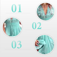 Damska długa letnia sukienka w stylu boho z dekoltem w szpic