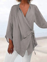 Damska koszula na co dzień z bawełny i lnu, sznurowana z klapami