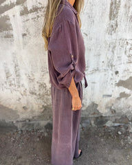 Koszula casualowa w jednolitym kolorze, dwuczęściowy garnitur z szerokimi nogawkami