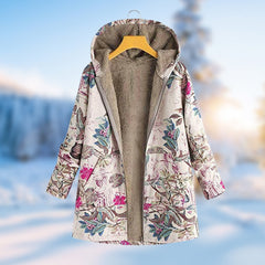 Damska zimowa kurtka polarowa z kapturem i nadrukiem