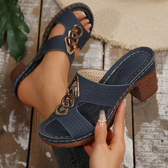 🔥Ostatnia promocja 50% zniżki - damskie skórzane sandały na platformie i wysokim obcasie z ortopedią