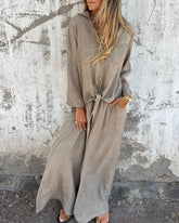 Koszula casualowa w jednolitym kolorze, dwuczęściowy garnitur z szerokimi nogawkami