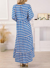 Damska sukienka maxi w stylu boho z bufiastymi rękawami (kup 2 bezpłatną wysyłkę)