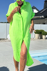 2025 Letnia gorąca wyprzedaż damska fluorescencyjna sukienka casualowa z klapami