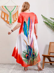 2025 Lato Nowy Drukowany Okrągły Dekolt Duży Rozmiar Długa Sukienka