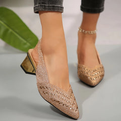 🔥Ostatni dzień promocji - 50% zniżki - Damskie modne sandały na grubym obcasie z kryształkami