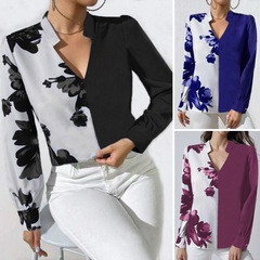 Koszula damska z kontrastowym nadrukiem i stójką