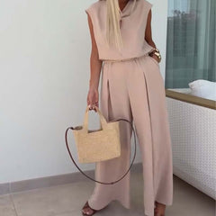 Bluzki z dekoltem w szpic i luźne spodnie 2-częściowy zestaw