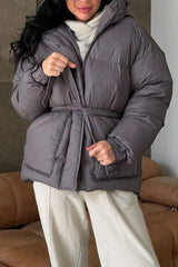 Damska swobodna, gruba kurtka z kapturem i zamkiem błyskawicznym