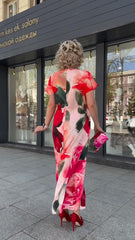 Elegancka, długa sukienka damska z nadrukiem kwiatowym