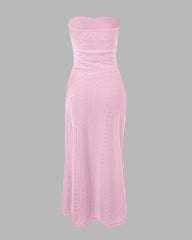 Bez rękawów Ruched Cinched talia Wrap Bandeau Dress Haft Eyelet Slit Asymetryczna sukienka wakacyjna