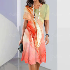 🌸Luźna sukienka z nadrukiem, z krótkim rękawem i okrągłym dekoltem