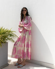 💃Damska letnia sukienka maxi z dekoltem w serek w leśne wzory👗