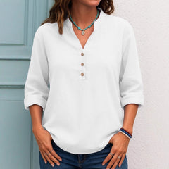 Damski swobodny top z dekoltem w serek i zapięciem na guziki