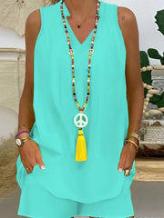 Nowy damski jednolity kolor, kołnierzyk stójka, bezrękawnik, swobodny garnitur