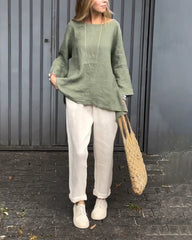 Luźny, okrągły dekolt, top i spodnie, dwuczęściowy komplet